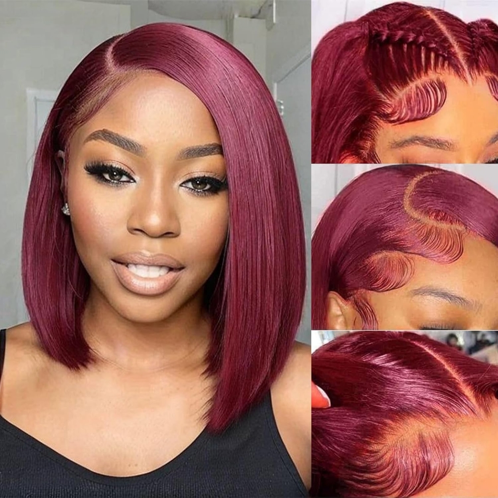 14in Burgundy Bob Human Hair Wig